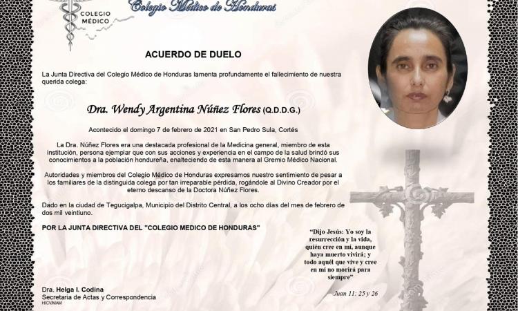 Obituario Dra. Wendy Argentina Núñez Flores (Q.D.D.G.)