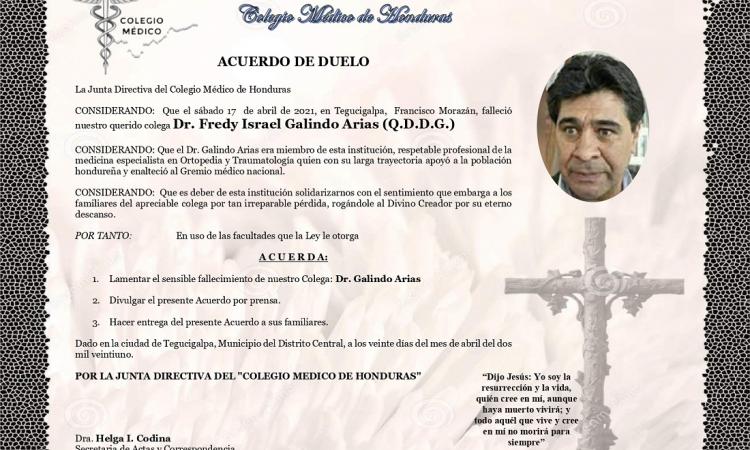 Obituario Dr. Fredy Israel Galindo Arias (Q.D.D.G.)
