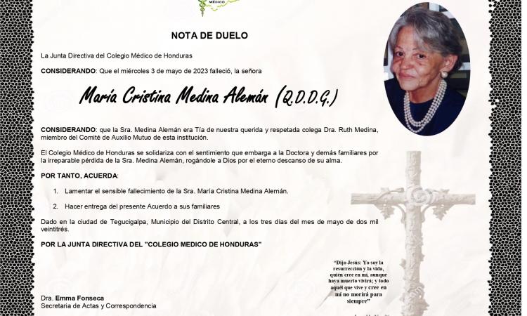 Nota de Duelo tía de Dra. Ruth Medina