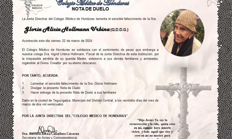 Acuerdo de duelo por el fallecimiento de la mamá de la Dra. Urbina