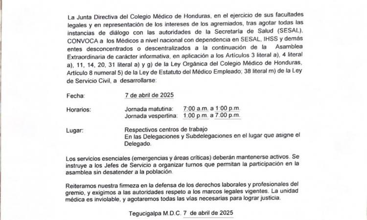 CONVOCATORIA ASAMBLEA EXTRAORDINARIA INFORMATIVA POR EL INCUMPLIMIENTO POR PARTE DE LA SECRETARIA DE SALUD - FECHA: 7 DE ABRIL DEL 2025