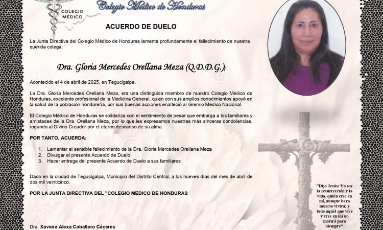 Acuerdo de Duelo Dra. Gloria Mercedes Orellana Meza (Q.D.D.G.))