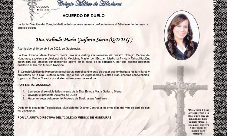 Acuerdo de Duelo Dra. Erlinda Maria Guifarro Sierra (Q.D.D.G.)