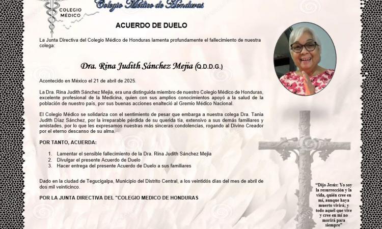 Acuerdo de Duelo Dra. Rina Judith Sánchez Mejia (Q.D.D.G.)