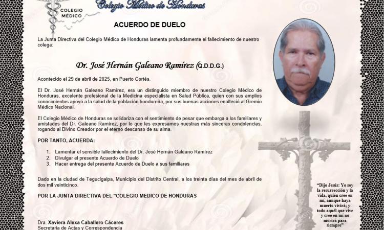 Acuerdo de Duelo Dr. José Hernán Galeano Ramírez (Q.D.D.G.)