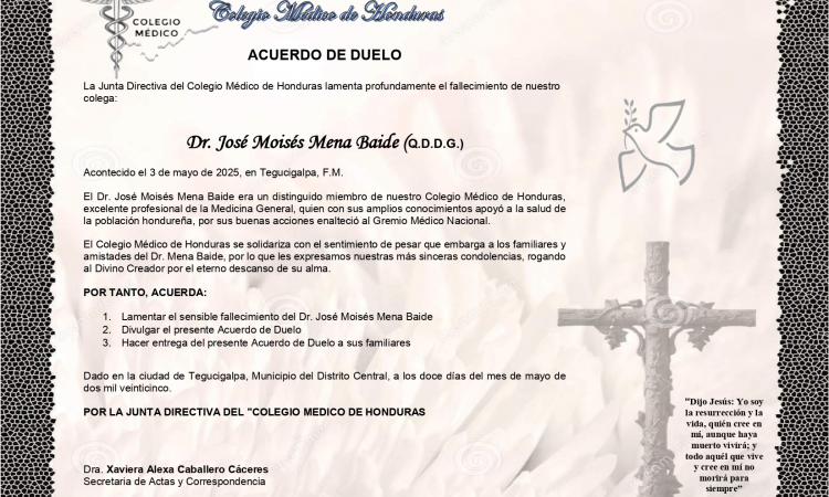 Acuerdo de Duelo Dr. José Moisés Mena Baide (Q.D.D.G.)