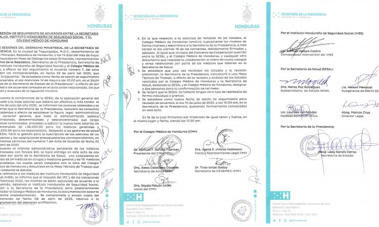 ACTA DE SESIÓN DE SEGUIMIENTO DE ACUERDOS ENTRE LA SECRETARÍA DE SALUD, INSTITUTO HONDUREÑO DE SEGURIDAD SOCIAL Y EL COLEGIO MÉDICO DE HONDURAS