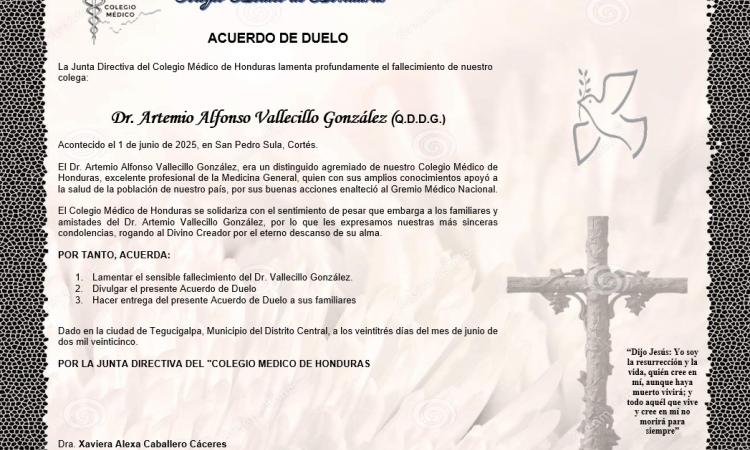 Acuerdo de Duelo Dr. Artemio Alfonso Vallecillo González (Q.D.D.G.)