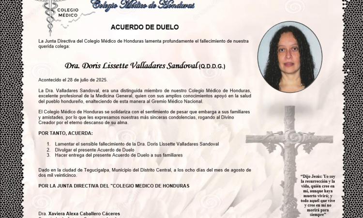 Acuerdo de Duelo Dra. Doris Lissette Valladares Sandoval (Q.D.D.G.)
