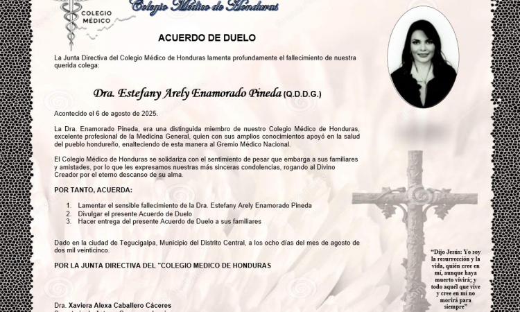 Acuerdo de Duelo Dra. Estefany Arely Enamorado Pineda (Q.D.D.G.)