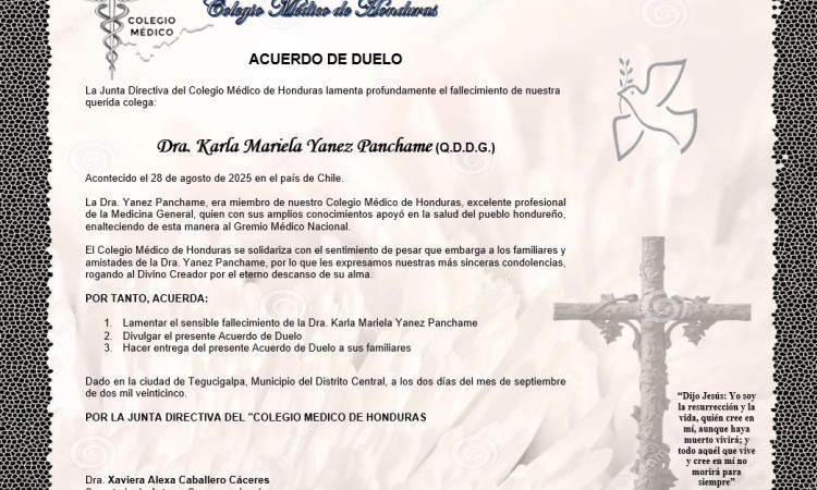 Acuerdo de Duelo Dra. Karla Mariela Yanez Panchame (Q.D.D.G.)