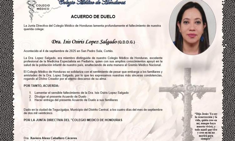 Acuerdo de Duelo Dra. Isis Osiris Lopez Salgado (Q.D.D.G.)