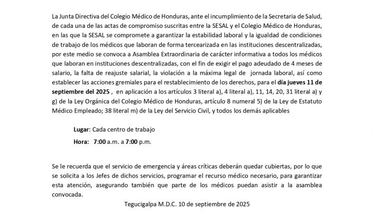 CONVOCATORIA ASAMBLEA EXTRAORDINARIA INFORMATIVA REGIONAL