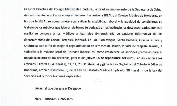 CONVOCATORIA ASAMBLEA EXTRAORDINARIA INFORMATIVA REGIONAL