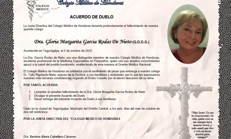 Acuerdo de Duelo Dra. Gloria Margarita Garcia Rodas de Nieto (Q.D.D.G)