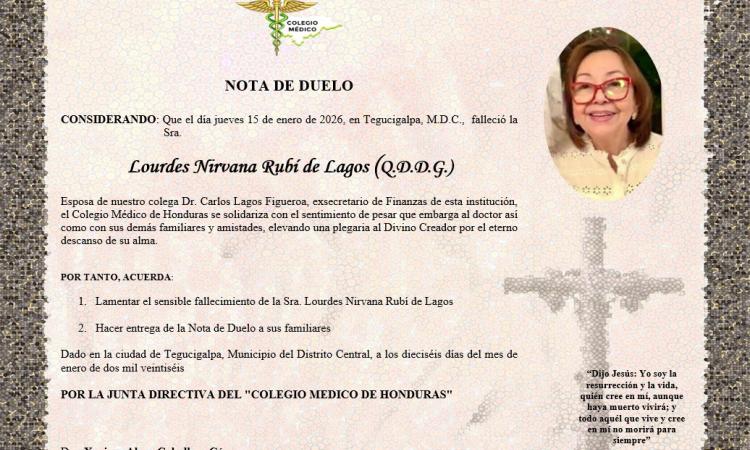 Nota de Duelo Sra. Lourdes Nirvana Rubí de Lagos (Q.D.D.G.)